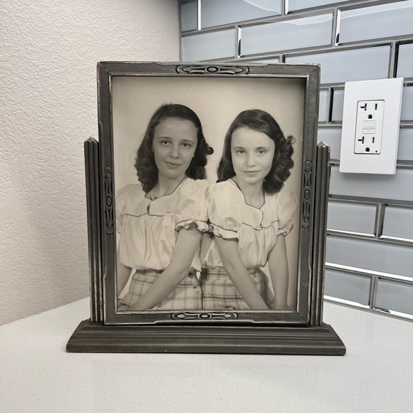 Vintage Art Deco Wood Swing Tilt Picture Frame 1930s Silver Gray - Picture 2 of 16